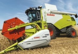 CLAAS TUCANO 570-320 Combine harvesters. Your benefits. CMOTION, multi-function lever, CEBIS, TELEMATICS, yield mapping and GPS PILOT ensure an innovative guidance and control comfort. Higher production up to 20% thanks to the APS. APS and APS HYBRID. A unique threshing technology in its class. The grain tank with up to 9,000 liters of capacity lengthens the working time. The high emptying speed reduces the discharge intervals. Both factors contribute to improving the operating result. New VARIO 930 - 500 cutter bars with 700 mm of adjustment range thanks to integrated rapeseed plates. Mercedes-Benz OM 936 offers reliable power reserves even in the most difficult harvesting conditions. New 4- wheel drive axle with 30% more traction. Darin Srl Claas TUCANO 570-320 combine harvester Dealer